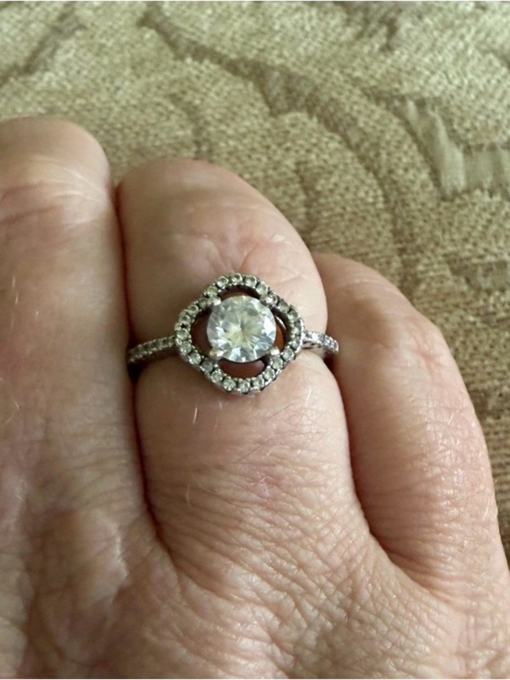 925 White Gold Round CZ Halo Engagement Ring